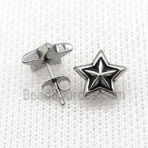 Stainless Steel Stud Earring Star Antique Silver