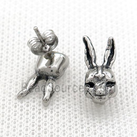 Stainless Steel Stud Earring Rabbit Antique Silver