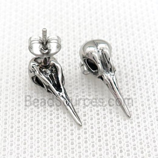 Stainless Steel Stud Earring Raven Antique Silver