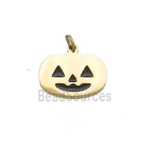 Halloween Pumpkin Charms Stainless Steel Pendant Black Enamel Gold Plated