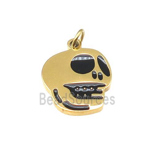 Halloween Skull Charms Stainless Steel Black Enamel Gold Plated