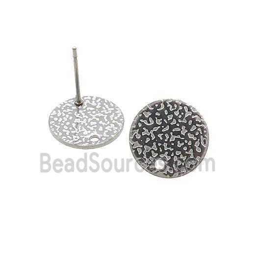 Stainless Steel Stud Earrings Hammered Antique Silver