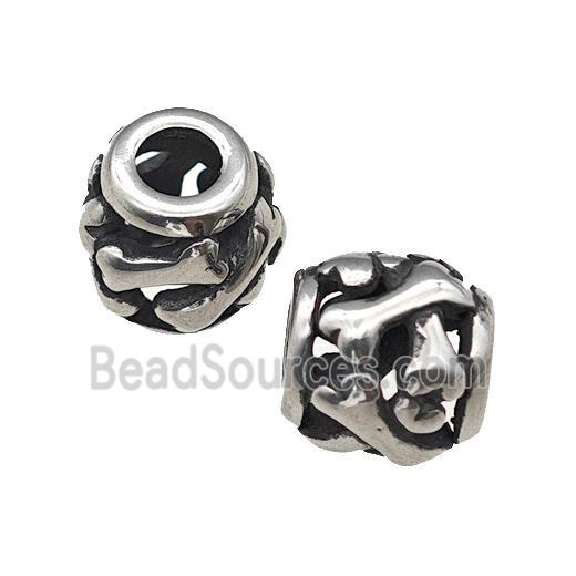 Titanium Steel Barrel Beads Large Hole Hollow Antique Silver