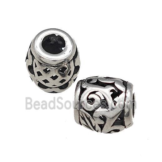 Titanium Steel Barrel Beads Large Hole Hollow Antique Silver