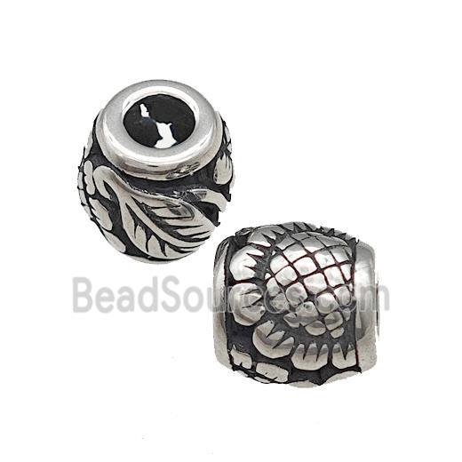 Titanium Steel Barrel Beads Large Hole Sunflower Hollow Antique Silver