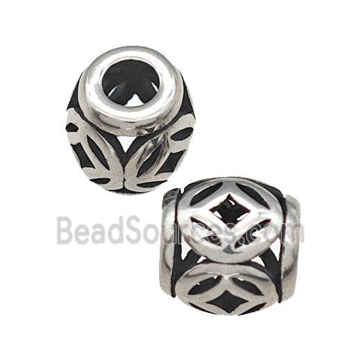 Titanium Steel Barrel Beads Large Hole Hollow Antique Silver