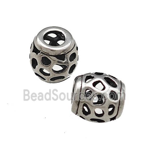 Titanium Steel Barrel Beads Large Hole Hollow Antique Silver