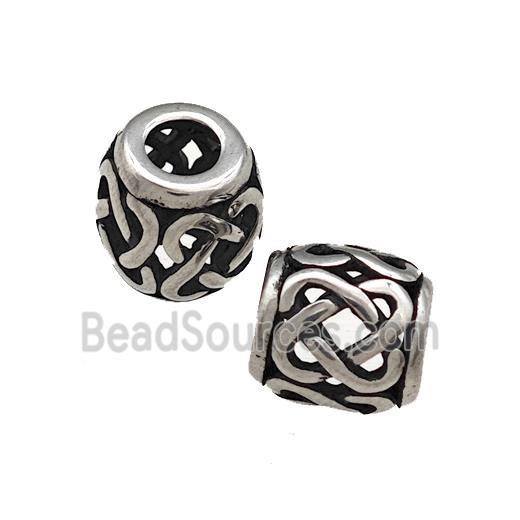 Titanium Steel Barrel Beads Large Hole Hollow Antique Silver