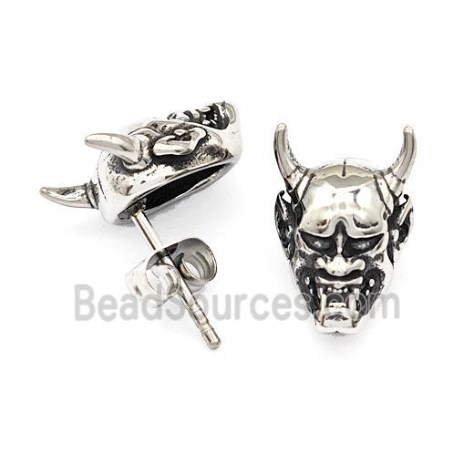 Oni Devil Charms Stainless Steel Stud Earrings Antique Silver