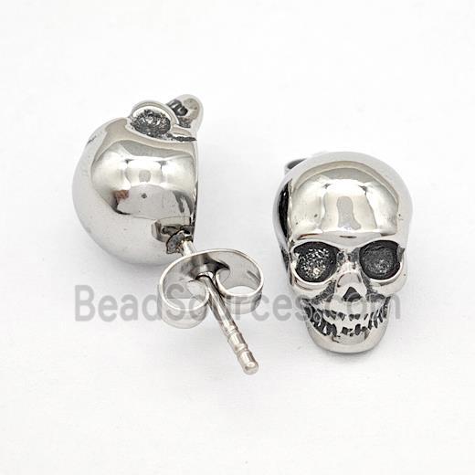 Stainless Steel Skull Stud Earrings Antique Silver