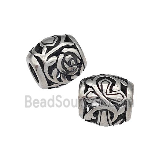 316 Stainless Steel Barrel Beads Cross Flower Hollow Large Hole Antique silver