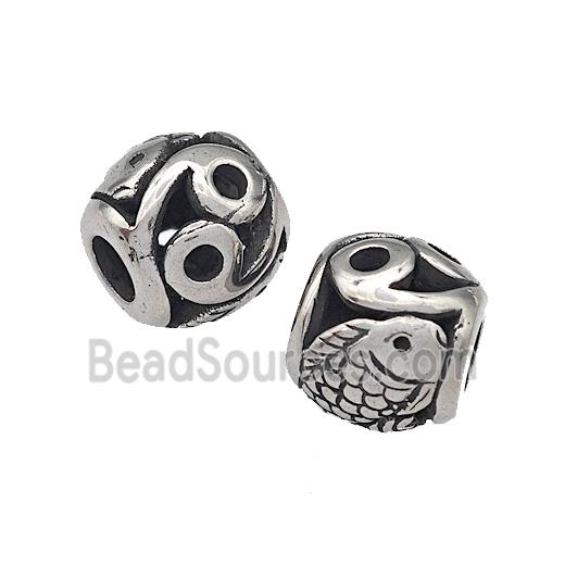 316 Stainless Steel Barrel Beads Fish Hollow Large Hole Antique silver