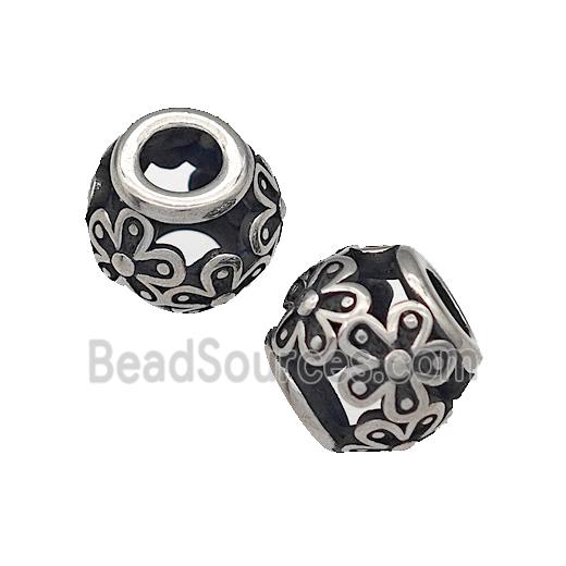 316 Stainless Steel Barrel Beads Flower Hollow Large Hole Antique silver