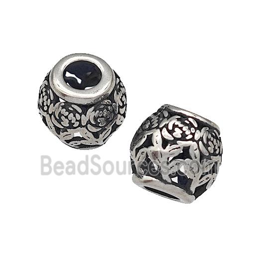 316 Stainless Steel Barrel Beads Flower Hollow Large Hole Antique silver