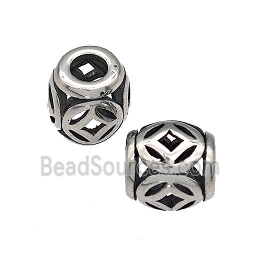 316 Stainless Steel Barrel Beads Hollow Large Hole Antique silver