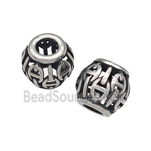 316 Stainless Steel Barrel Beads Hollow Large Hole Antique silver