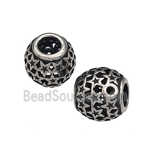 316 Stainless Steel Barrel Beads Hollow Large Hole Antique silver