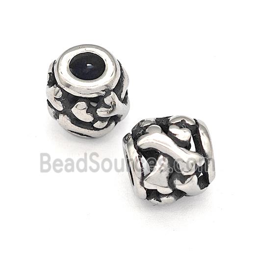 316 Stainless Steel Barrel Beads Hollow Large Hole Antique silver