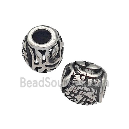 316 Stainless Steel Barrel Beads Owl Charms Hollow Large Hole Antique silver