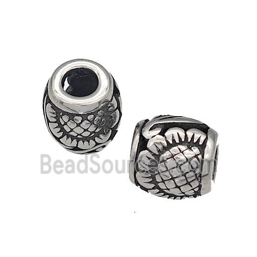 316 Stainless Steel Barrel Beads Sunflower Hollow Large Hole Antique silver