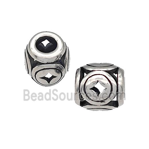 316 Stainless Steel Barrel Beads Hollow Large Hole Antique silver