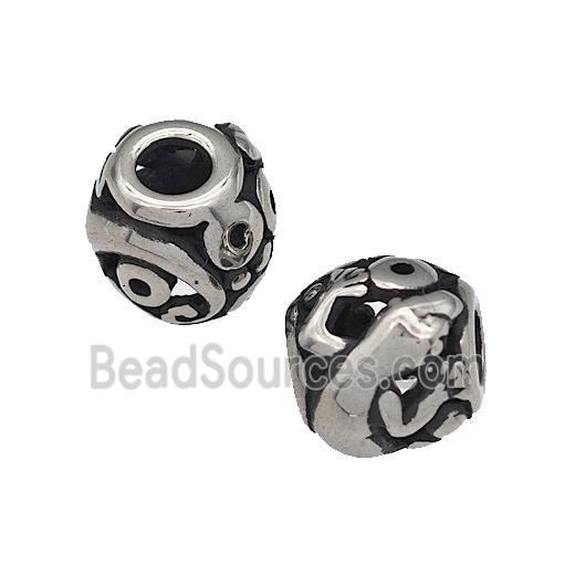 316 Stainless Steel Barrel Beads Flower Hollow Large Hole Antique silver