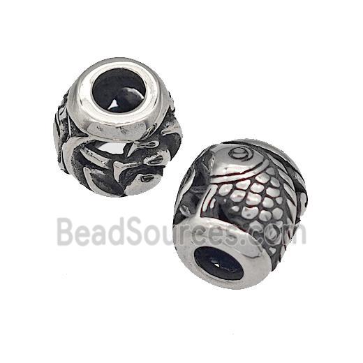 316 Stainless Steel Barrel Beads Fish Hollow Large Hole Antique silver