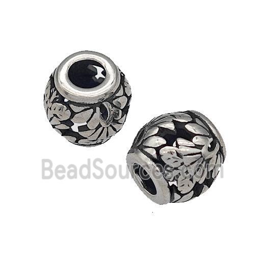 316 Stainless Steel Barrel Beads Flower Hollow Large Hole Antique silver