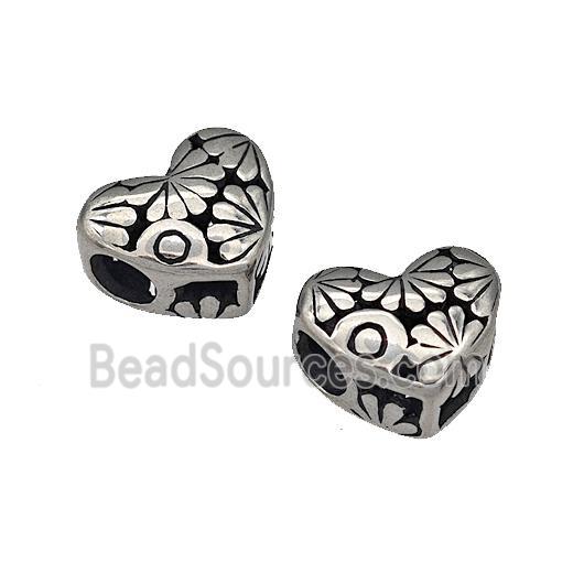 316 Stainless Steel Heart Beads Flower Hollow Large Hole Antique Silver