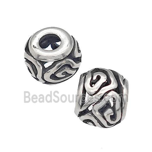 316 Stainless Steel Round Beads Hollow Large Hole Antique silver