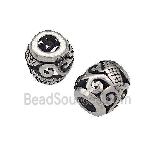 316 Stainless Steel Barrel Beads Hollow Large Hole Antique silver