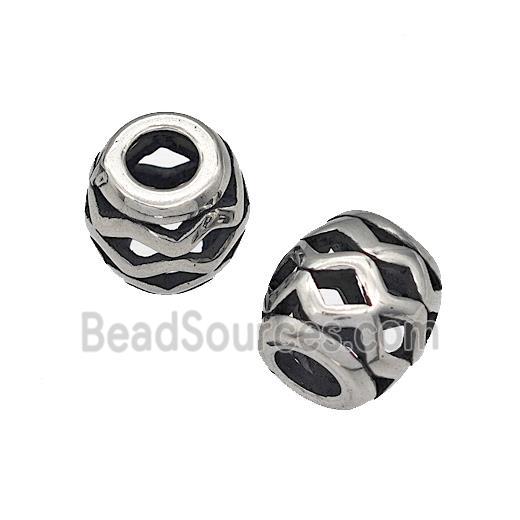 316 Stainless Steel Barrel Beads Wave Hollow Large Hole Antique silver