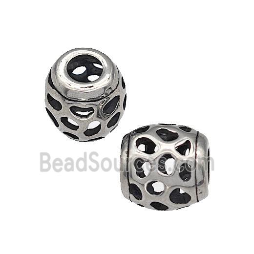 316 Stainless Steel Barrel Beads Hollow Large Hole Antique silver