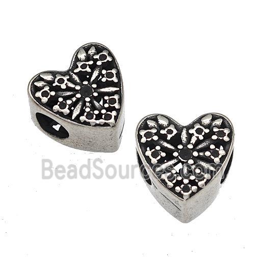 Stainless Steel Heart Beads Large Hole Antique Silver