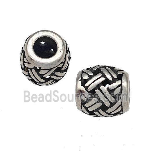 Stainless Steel Barrel Beads Hollow Large Hole Antique Silver