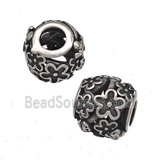 Stainless Steel Round Beads Hollow Large Hole Antique Silver