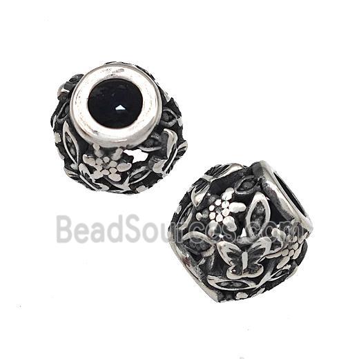 Stainless Steel Barrel Beads Hollow Large Hole Antique Silver