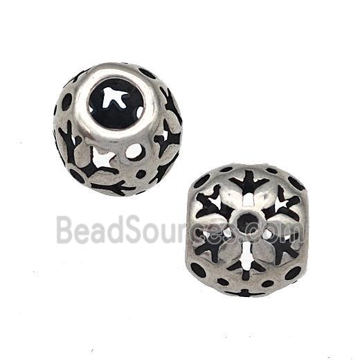 Stainless Steel Round Beads Hollow Large Hole Antique Silver