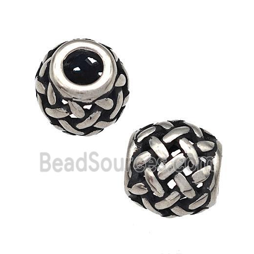 Stainless Steel Round Beads Hollow Large Hole Antique Silver