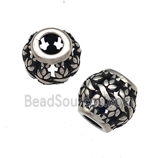 Stainless Steel Round Beads Hollow Large Hole Antique Silver