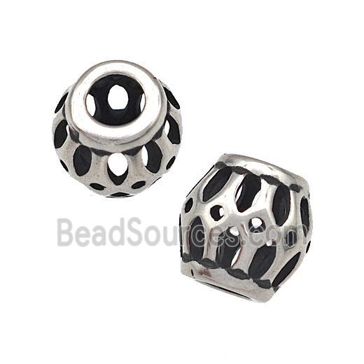 Stainless Steel Barrel Beads Hollow Large Hole Antique Silver