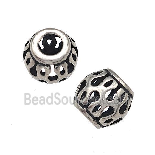 Stainless Steel Barrel Beads Hollow Large Hole Antique Silver