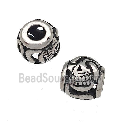 Stainless Steel Barrel Beads Hollow Large Hole Antique Silver