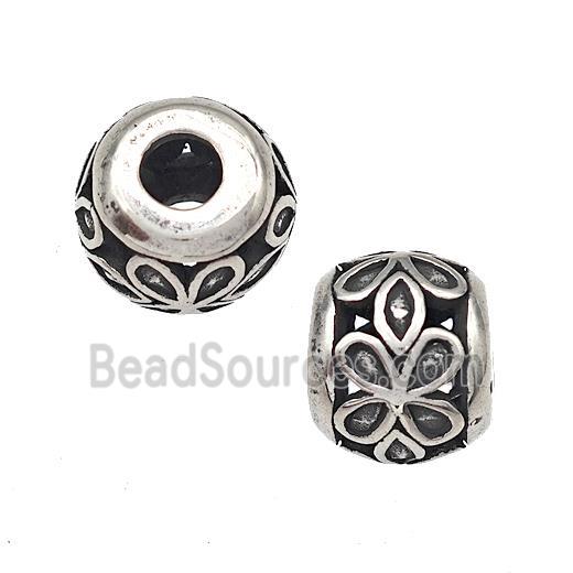 Stainless Steel Round Beads Hollow Large Hole Antique Silver