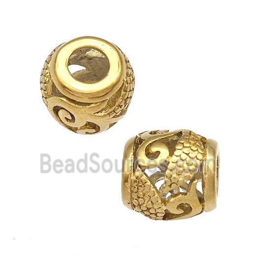 Stainless Steel Barrel Beads Hollow Large Hole Gold Plated