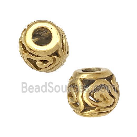 Stainless Steel Round Beads Hollow Large Hole Gold Plated