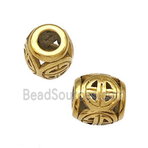 Stainless Steel Barrel Beads Hollow Large Hole Gold Plated