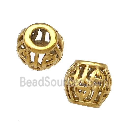 Stainless Steel Round Beads Hollow Large Hole Gold Plated