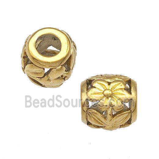 Stainless Steel Barrel Beads Flower Hollow Large Hole Gold Plated