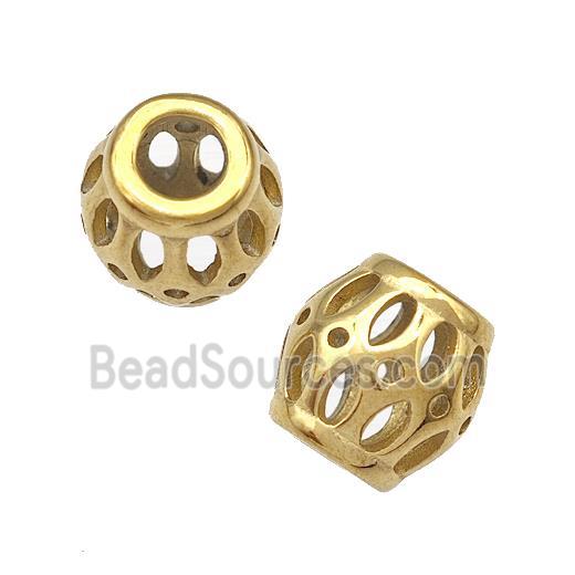 Stainless Steel Barrel Beads Hollow Large Hole Gold Plated